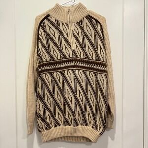 Alpaca Connection Men Large Alpaca Wool Blend Quarter Zip Geometric Sweater Peru